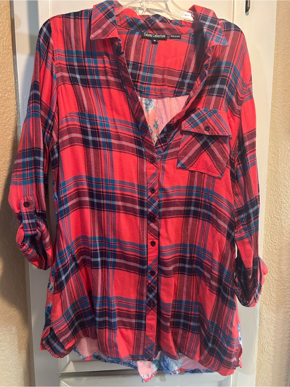 Plaid Button-Front Girls' Shirt - Red & Blue by Tolani med